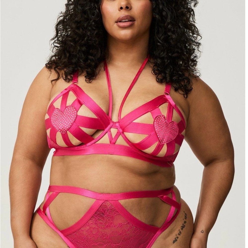 Torrid Hot Pink Strappy Heart Lingerie Set
